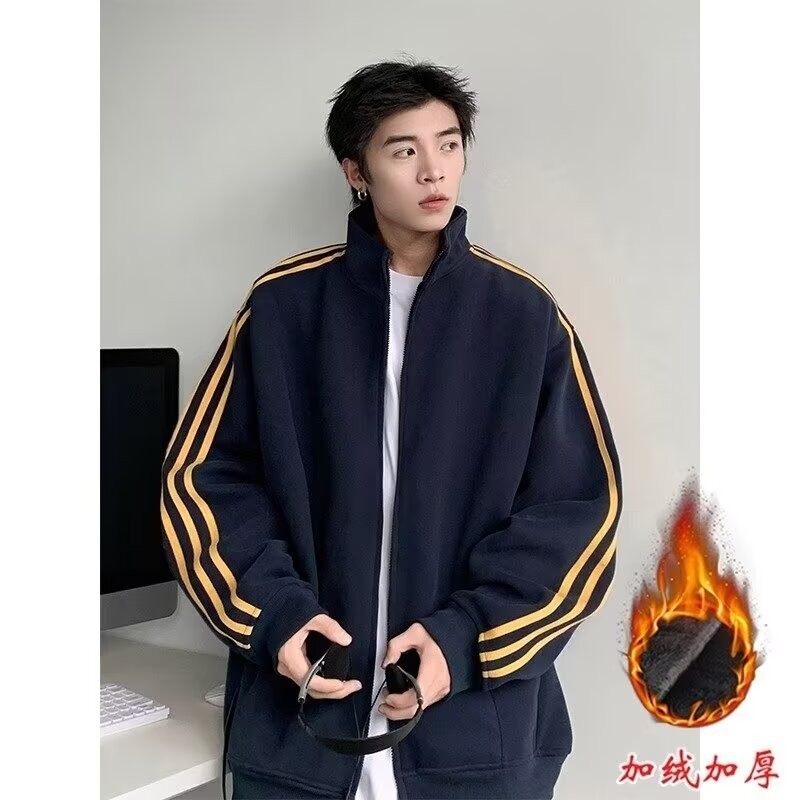 COD 2025 Oversized Retro Stand Collar Cardigan Sweatshirt Unisex Autumn Winter American Style Three 