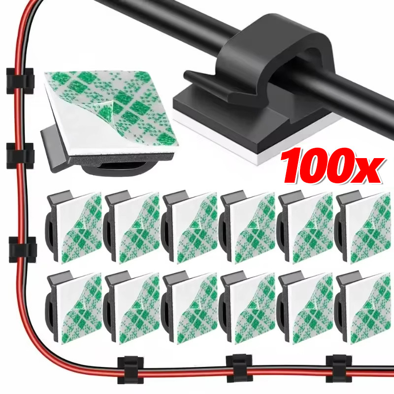 Mini Self-Adhesive คลิปสาย-ประหยัดพื้นที่สายไฟ-สายไฟสําหรับใต้โต๊ะ,รถ,ผนัง,ทีวีพีซีสายอีเธอร์เน็ต,20/30/50/100ชิ้น