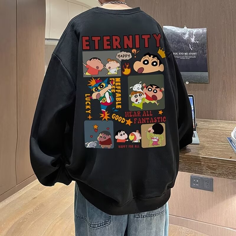 COD 2025 Cartoon Print Crew Neck Sweatshirt Men's Early Autumn Long Sleeve T-Shirt Plus Size Casual 