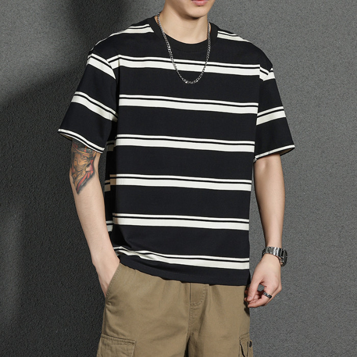 COD 2025SH& Heavy American Retro Striped Short Sleeve Men's Summer Trendy Brand 2024 New T-Shirt Men