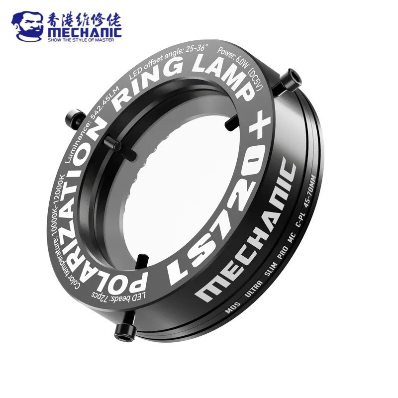 Mechanic LS720 Plus กล้องจุลทรรศน์แหวนโพลาไรซ์ 72 LED แหวนโคมไฟปรับ Anti Glare กําจัด Reflection Ill