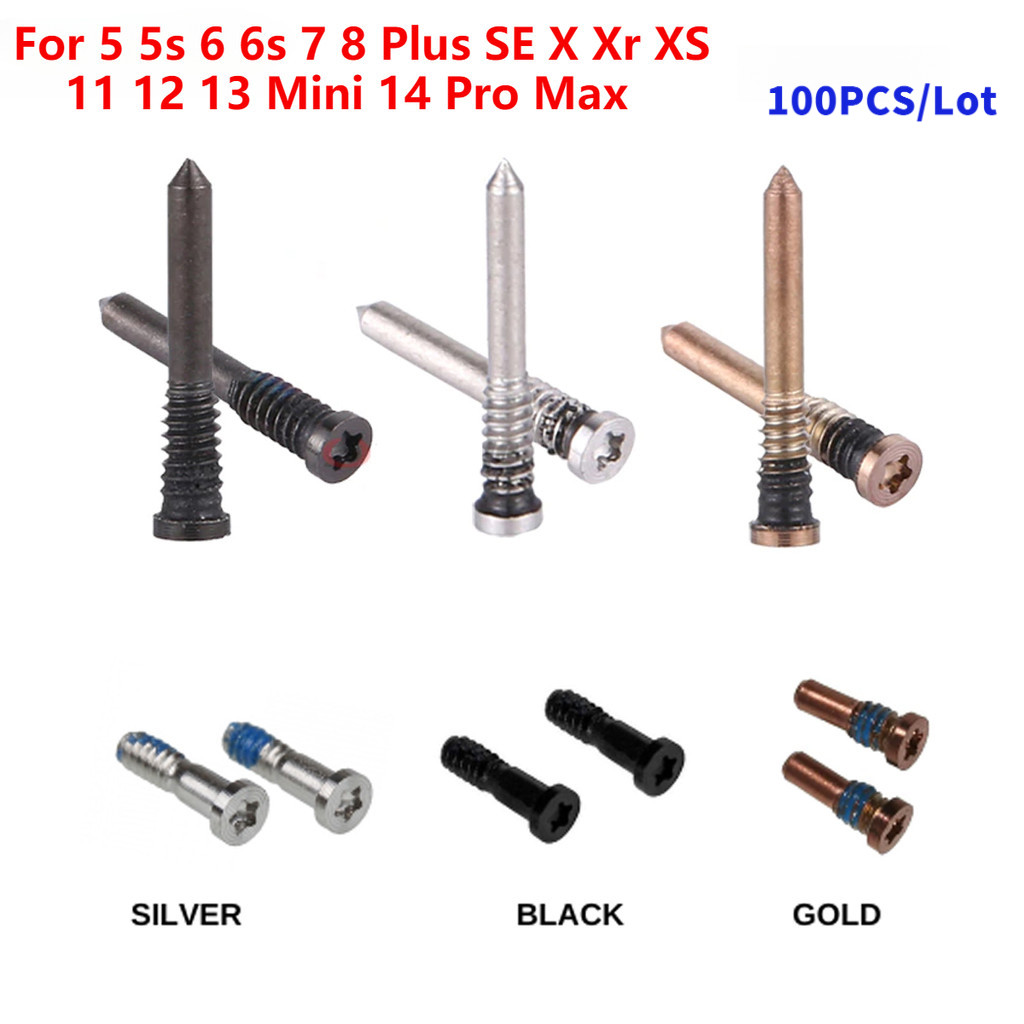 100 ชิ้นสกรูหกเหลี่ยมด้านล่างเข้ากันได้กับ 11 12 13 Mini 14 Pro Max X Xr XS 5s 6 6s 7 8 Plus SE สกรูทดแทน