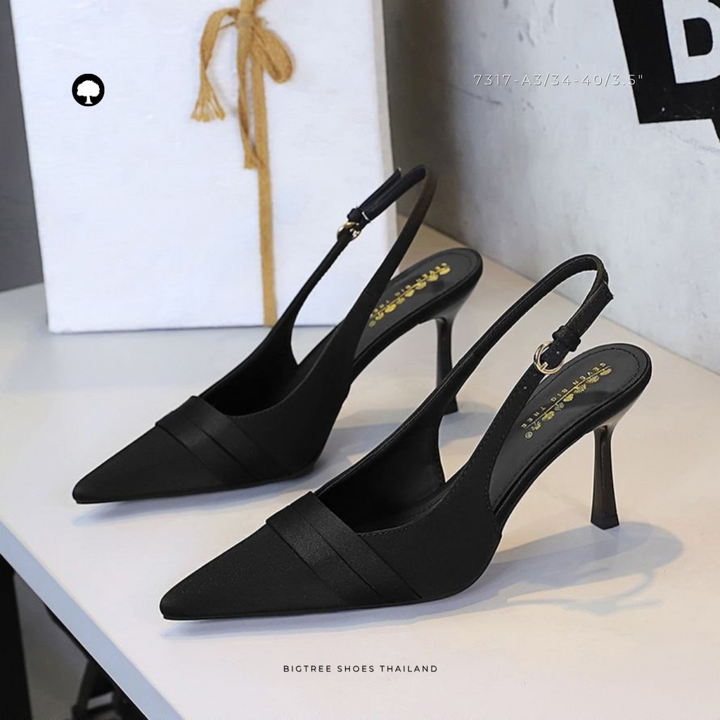 สลิงแบ็คหัวแหลม 3.5” | งานผ้าซาตินหรู ใส่ออกงาน/ทำงาน Size 34–40 Code 7317-A3