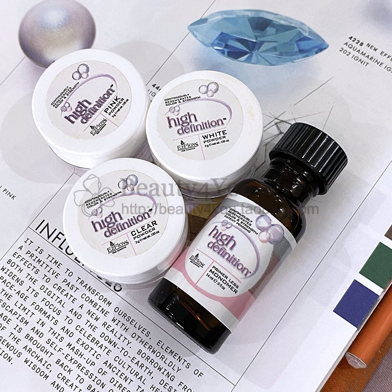 US นําเข้าezflowทําเล็บมือคริสตัลเล็บใสสีชมพูสีขาวคริสตัลผงคริสตัลของเหลวมินิชุด4ชิ้น