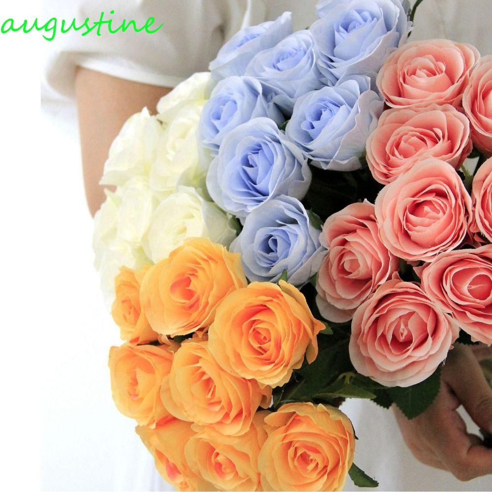 Augustine สาขาดอกกุหลาบประดิษฐ์ 8 หัว สัมผัสเหมือนจริง สำหรับการตกแต่งงานวันเกิด