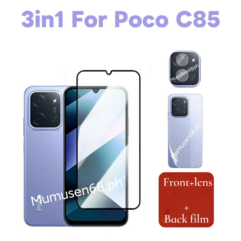 3 I N1 Xiaomi Poco C85 4G สีดํา-ขอบฟิล์มนิรภัยสําหรับ Poco C75 C65 C61 C71 F7 กระจกนิรภัยฟิล์มหน้าจอ