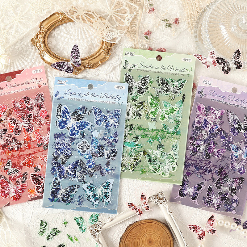 4แผ่นที่มีสีสันผีเสื้อธีมสัตว์เลี้ยงสติกเกอร์ตกแต่ง ทําเอง วัสดุ ง เอแคลส์