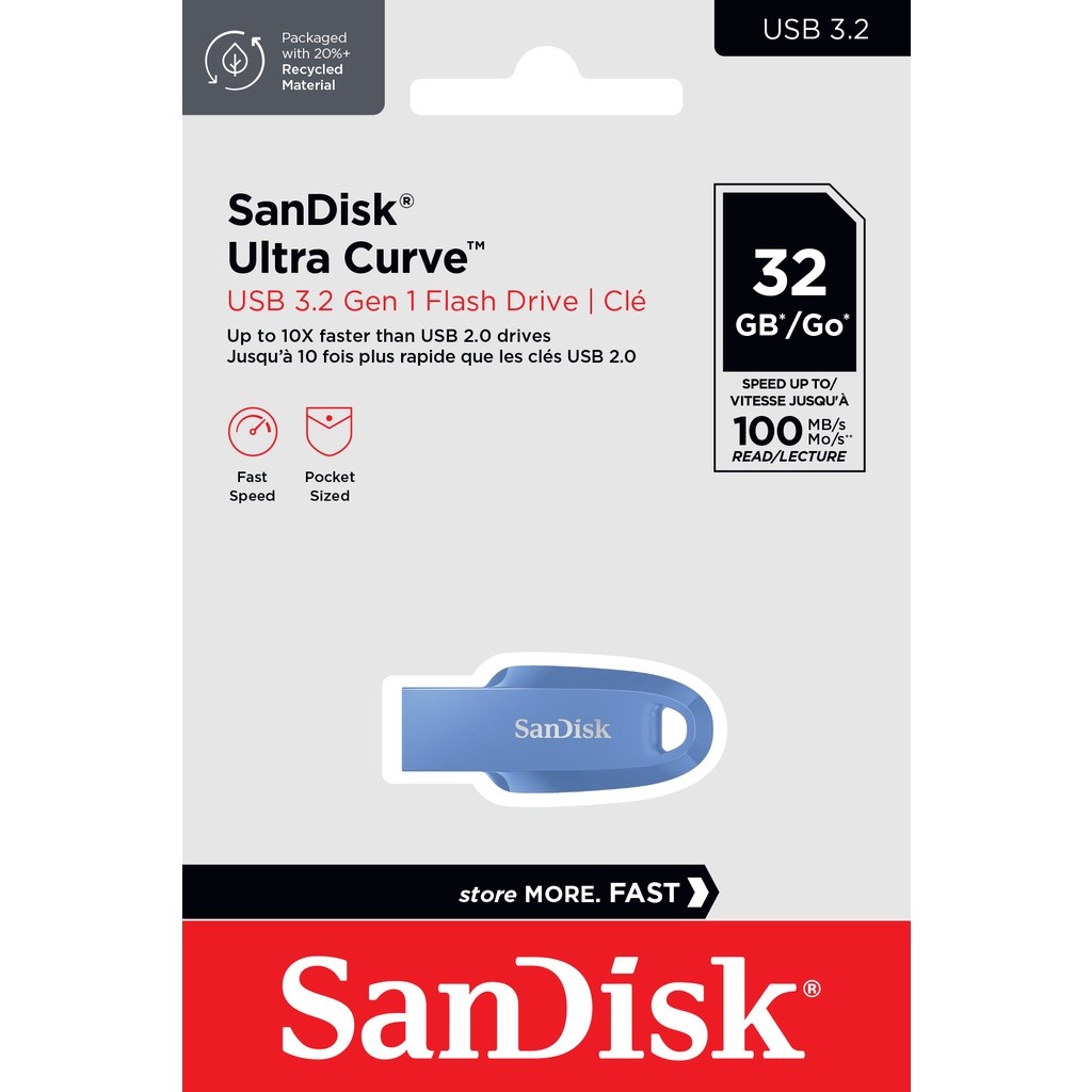 SanDisk Ultra Curve USB 3.2 Gen 1 Flash Drive, CZ550 32GB, USB3.0, Blue, compact design,  ประกัน Syn