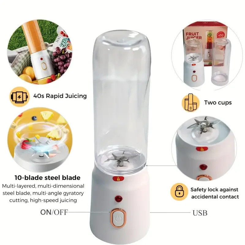 1setusb ชาร์จถ้วยน้ําผลไม้, เครื่องคั้นน้ําผลไม้มัลติฟังก์ชั่นสําหรับเติมถ้วยอาหาร, การควบคุมปุ่ม, เ