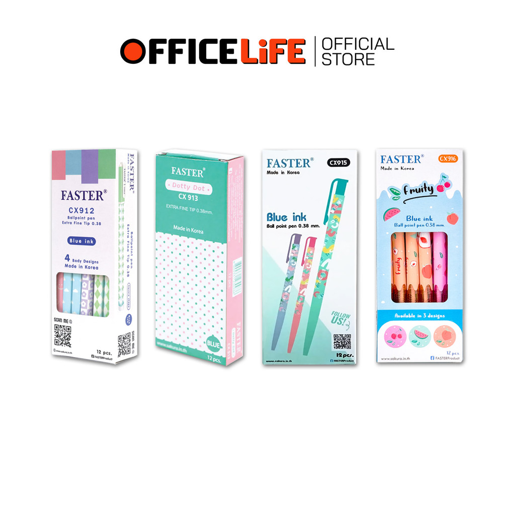 Faster (ฟาสเตอร์) ปากกาลูกลื่น ปากกา รุ่น CX912 / CX913 / CX915 / CX916 ขนาด 0.38 mm. ( 12 ด้าม / กล