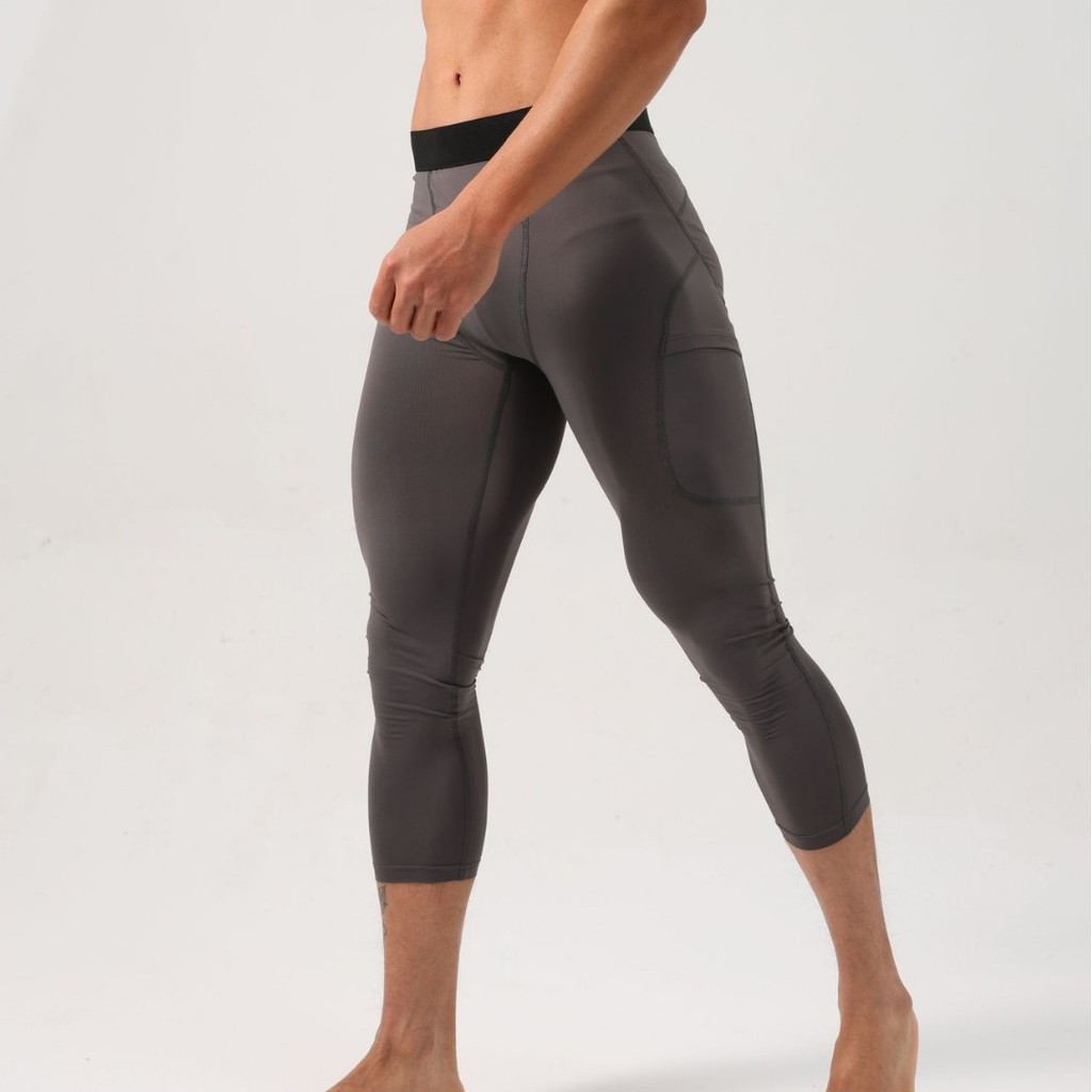 【Ready Stock】 Fitness Sports Quick-Drying Tights Super Elastic Fitness Cropped Pants Men's Fitness S