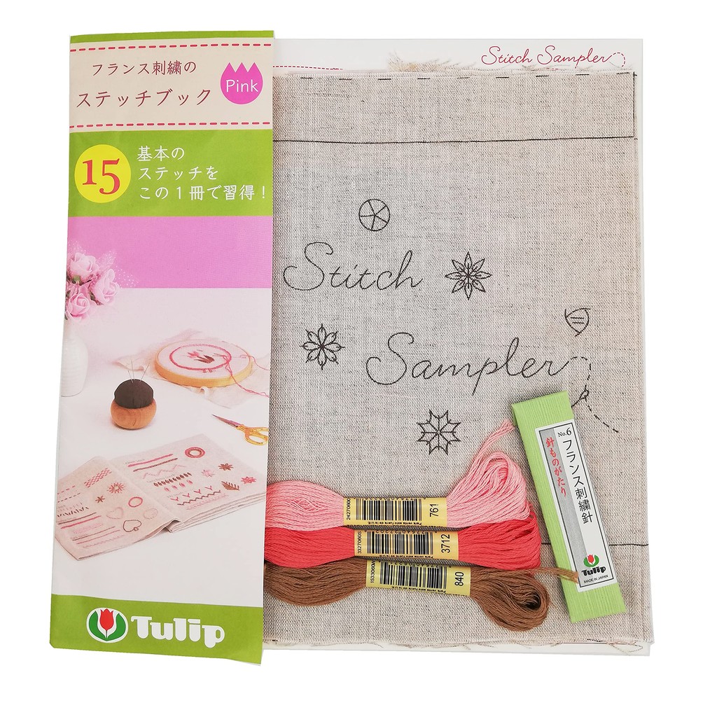 Tulip France Embroidery Stitch Book Pink EK-101, Japan Craft, DIY, Handmade, Sewing, Knitting, Croch