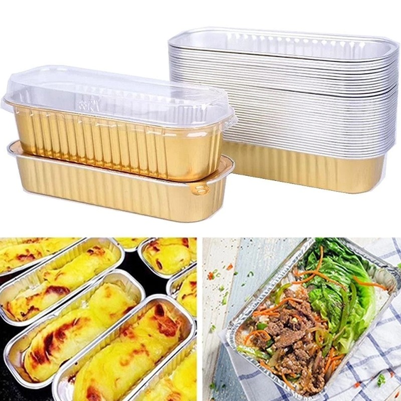 NICE อลูมิเนียมฟอยล์สีทอง หนา เบเกอรี่ กล่องดีบุก สี่เหลี่ยม หม้อทอดอากาศ ถาดอบ เค้ก ถ้วย กล่องอาหารกลางวันทุเร - รูปที่ 6