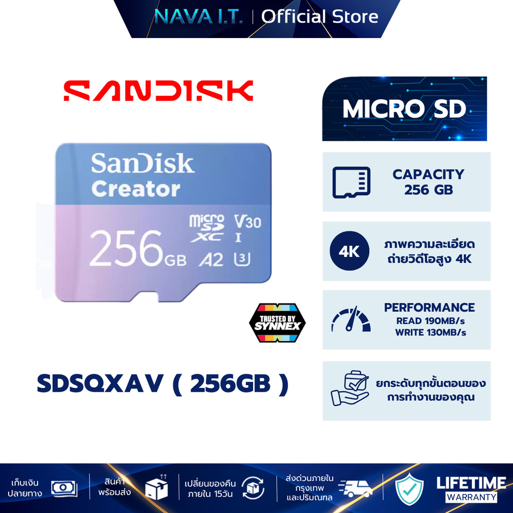 SANDISK Micro SD Card Creator 256GB เอสดีการ์ด R 190MB/s W 130MB/s Lifetime warranty