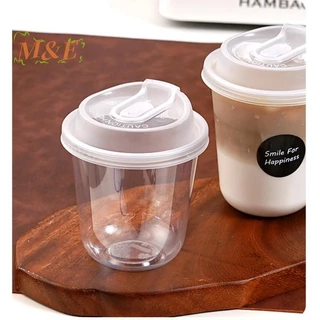 [ม&จ] ถ้วยกาแฟใส 10 ชิ้นพร้อมฝาปิดถ้วยทิ้งรูปตัวยูสําหรับเครื่องดื่มร้อนชานมถ้วยเครื่องดื่ม ซื้อกลับบ้าน [ใหม่]