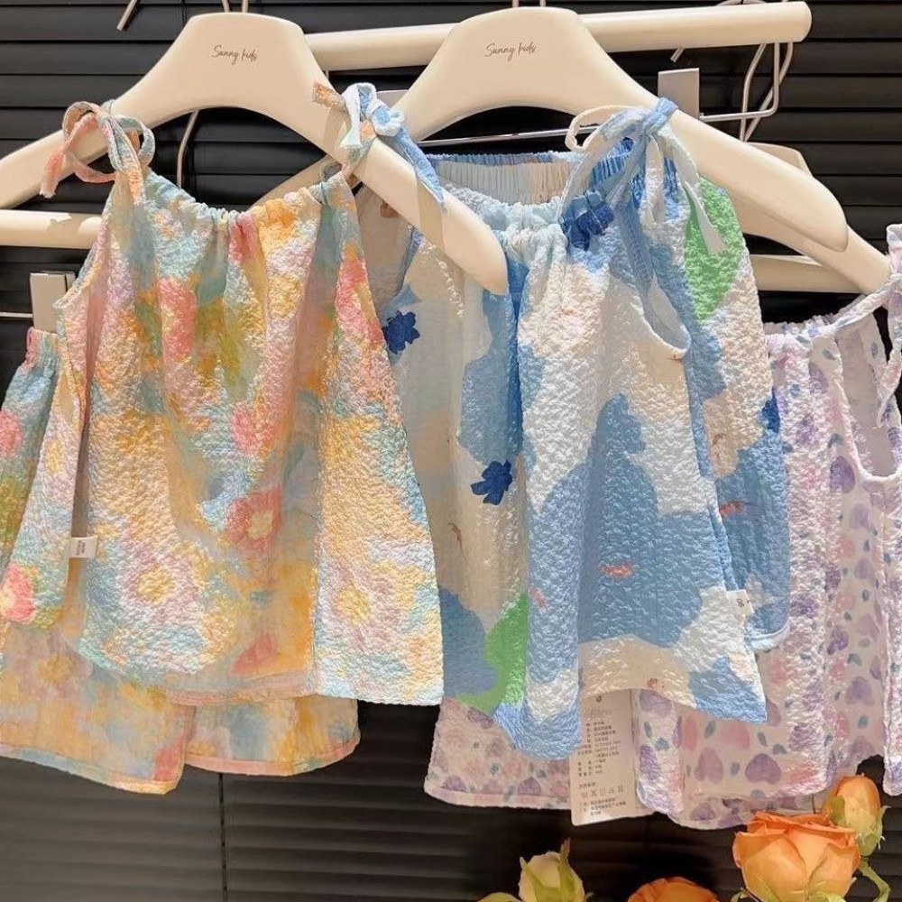 ชุดเด็กหญิง 2 ชิ้น เสื้อสายเดี่ยว กระโปรงผูกหลัง ✨pluto218.th✨