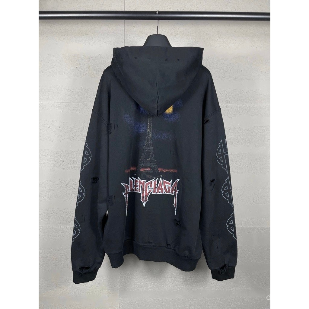 แจ็กเก็ตฮูดดี้ Balenciaga ดีไซน์กราฟฟิตี้หอไอเฟล ลาย.Gradient.Zip.Hoodie