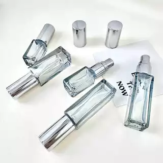ขวดสเปรย์แก้วเปล่าทรงเหลี่ยม ขวดใส ฝาสีดำ เงิน โรสโกลด์ (รุ่นขวดหนา) 3 / 5 / 10 ml ขวดเสปรย์พกพา