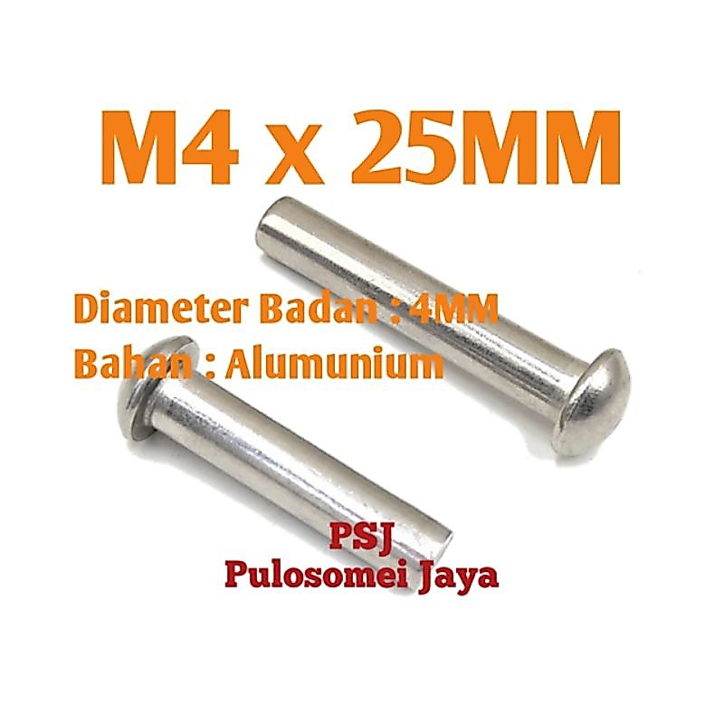 หมุดอลูมิเนียม M4 x 25MM / หมุดย้ําหัวกลม M4 x 25MM