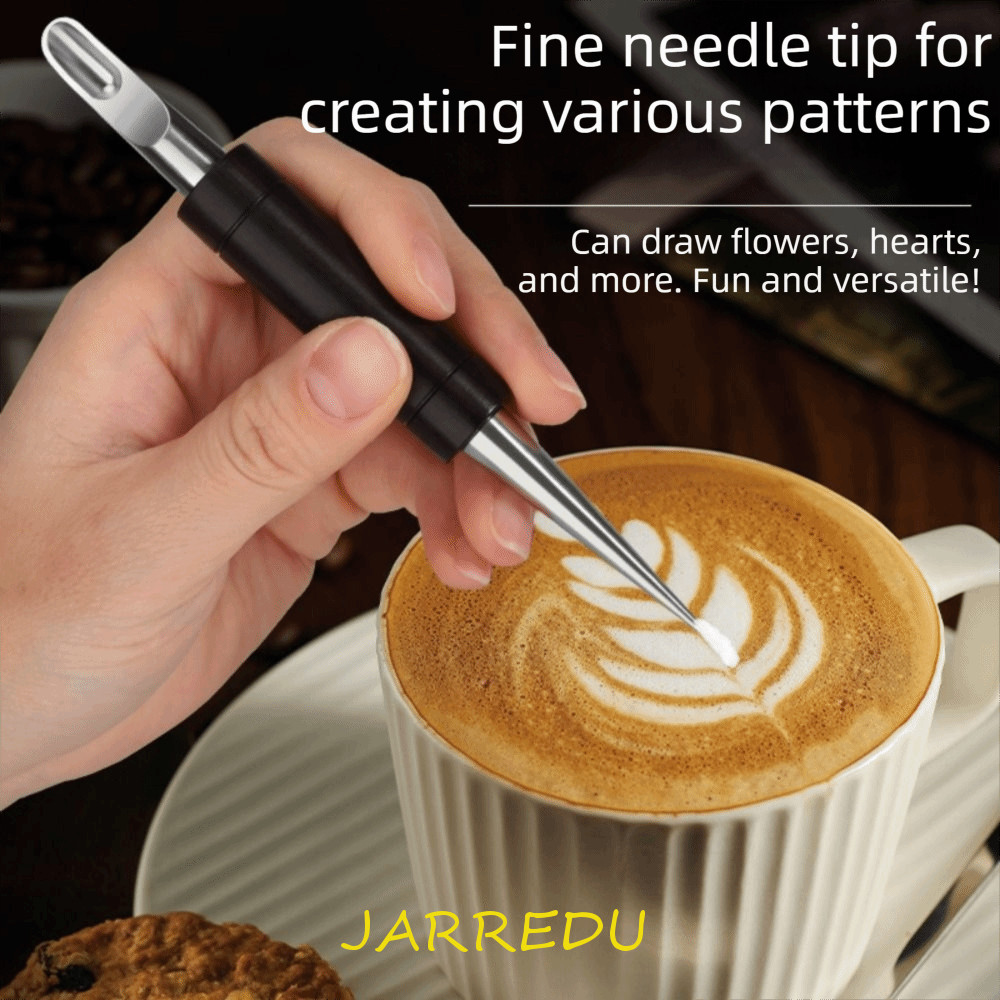JARREDU ปากกาศิลปะลาเต้,ปลายสแตนเลสพร้อมกล่องเก็บเข็มกาแฟ,มืออาชีพจับสบายใช้งานง่ายแบบพกพา Latte Art Practice Pen Latte Art Practice