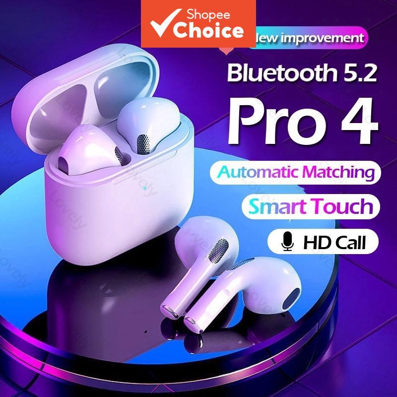 หูฟังไร้สายบลูทูธ TWS Pro 4 หูฟังอินเอียร์พร้อมไมโครโฟน เสียงสเตอริโอ HiFi ควบคุมแบบสัมผัส เชื่อมต่ออัตโนมัติ แบตเตอรี่ใช้งานยาวนาน กันน้ํา สําหรับฟังเพลง