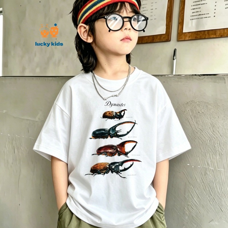 เสื้อยืดผ้าฝ้ายลายลูกแมลงเฮอร์คิวลีสสำหรับเด็กชาย เสื้อยืดลายแมลงสำหรับเด็กชาย นุ่มและระบายอากาศได้ดี ใส่สบายทุกวัน