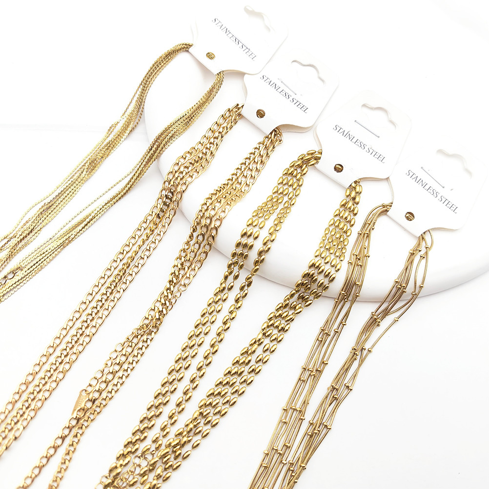 5 ชิ้น/ไทเทเนียมเหล็กสร้อยคอ 18k Gold Plain Chain All-Match สแตนเลสสตีล diy เครื่องประดับ o-Chain Twist CHAIN ใบมีดโซ่