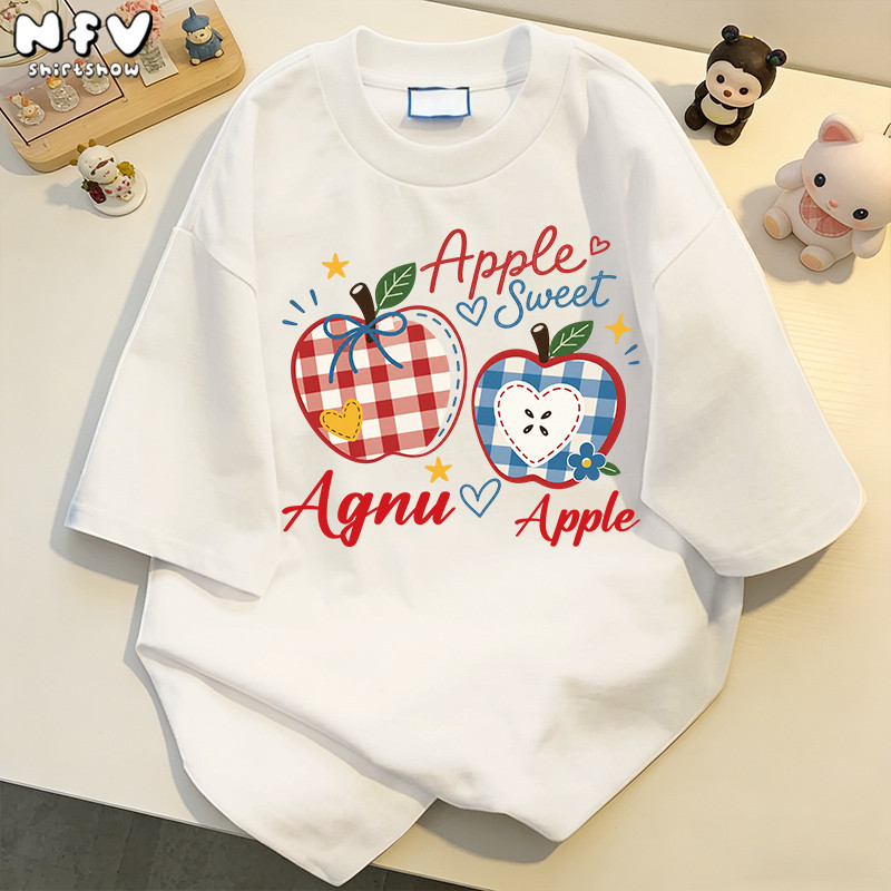 【จัดส่งตลอด 24 ชั่วโมง】NFV แฟชั่นเกาหลี เสื้อยืดแขนสั้นคอกลม Oversized สไตล์เกาหลีย้อนยุค ผ้าฝ้าย YG3970