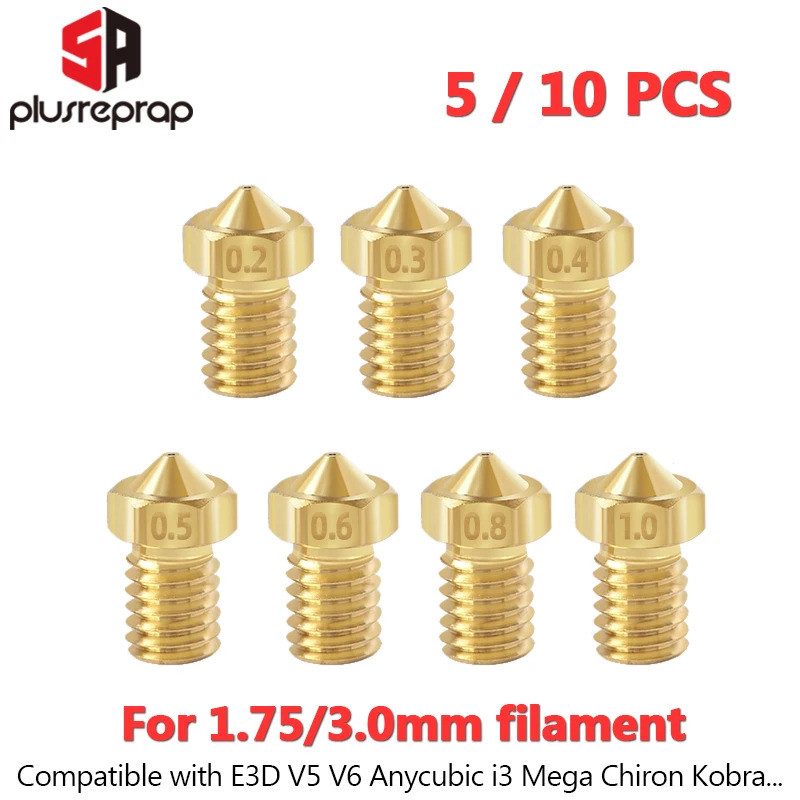 5/10pcs V6 M6 หัวฉีดเกลียวโลหะทั้งหมด 0.2/0.3/0.4/0.5/0.6 มม.สําหรับ 1.75 Filament E-3-D V5 Anycubic