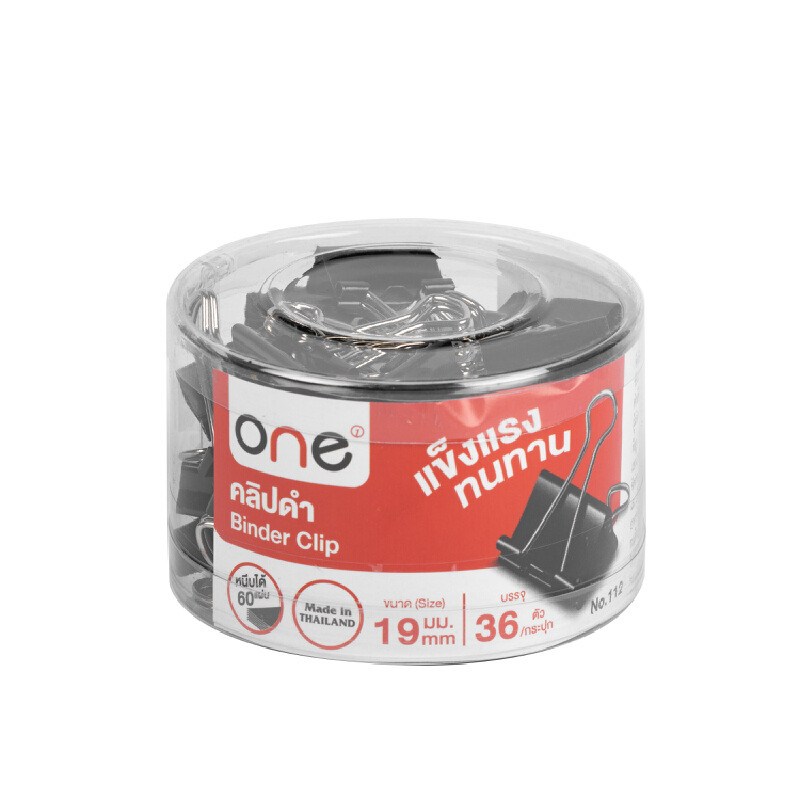 ONE คลิปดำ รุ่น 112 สีดำ 19 มม. (กล่อง36ตัว)