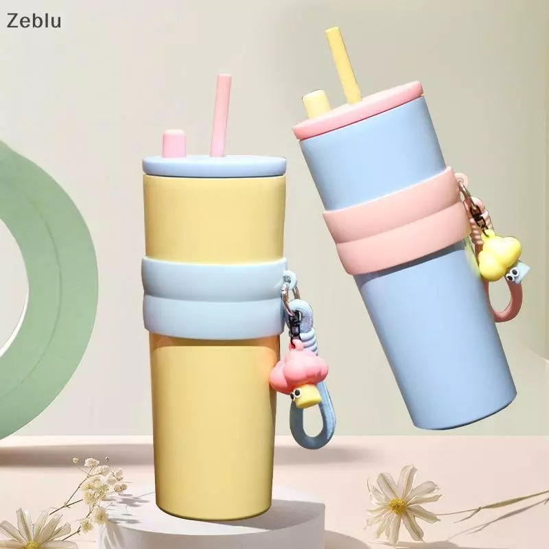 Zeblu 316 ถ้วยกาแฟสแตนเลส 710ml แก้วน้ําฉนวนสูญญากาศพร้อมฟางแก้วเดินทางรั่วซึมสําหรับเครื่องดื่มร้อนและเย็นสํานักงาน lu