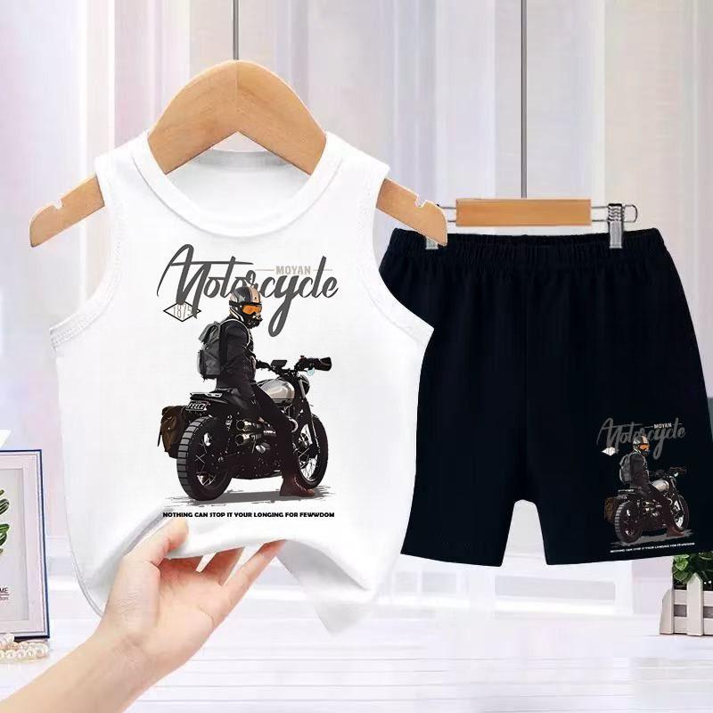 [COD]（ชุดเสื้อกั๊กและกางเกงสั้นเด็ก）（จัดส่งตลอด 24 ชั่วโมง)เสื้อกล้ามเด็ก สำหรับเด็กชายและเด็กหญิง ทรงหลวมเท่ 2 ชิ้น แฟช