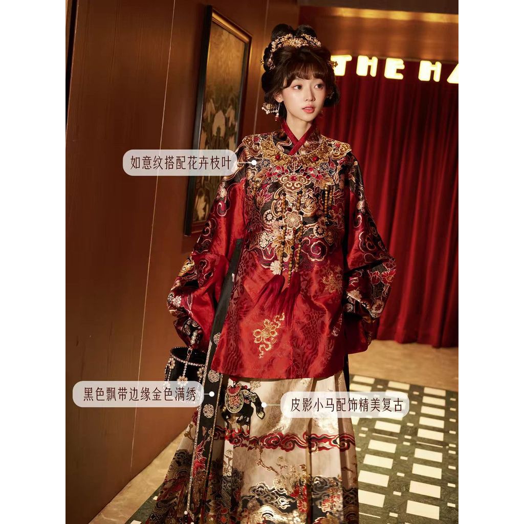 มาใหม่ล่าสุด Xuanma Qiankun Heavy Industry Ming Made Horse Face กระโปรงแต่งหน้าดอกไม้สไตล์แฟชั่น Ret