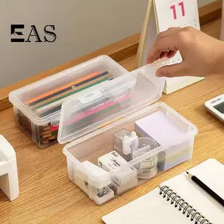 [EA] 1PC Storage Organizer กล่องขนาดใหญ่ความจุกล่องดินสอพลาสติก Staable โปร่งแสงกล่องปากกาใสอุปกรณ์สํานักงาน TH