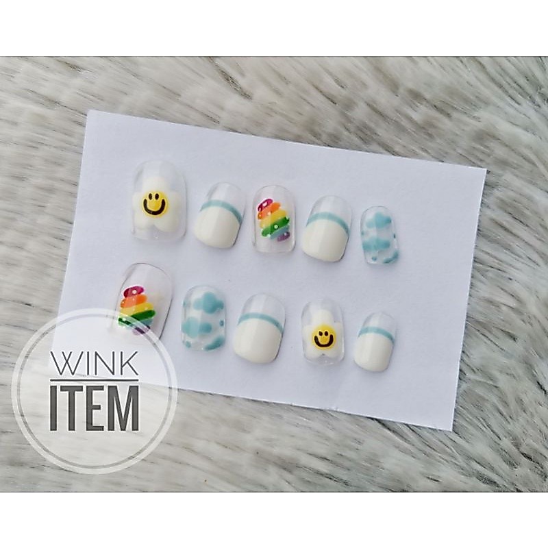 W095 เล็บ​  เล็บปลอม​ เล็บเจล​ เล็บน่ารัก​ 🌼🌈 แถมกาว+ตะไบ