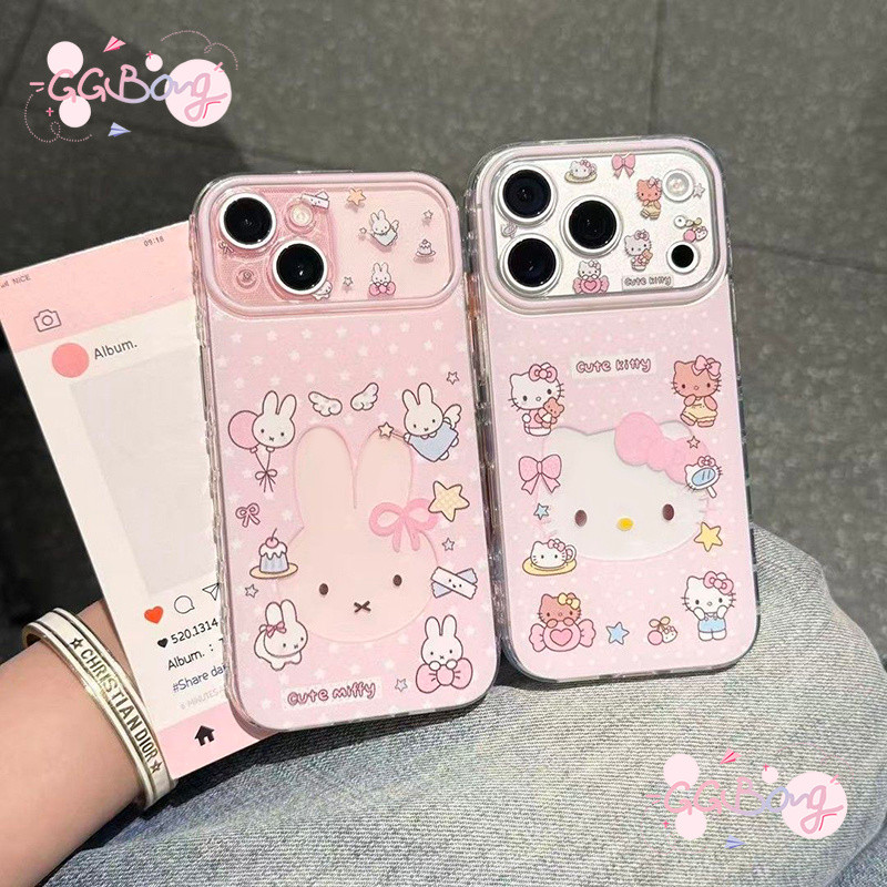 เคสไอโฟน17 เข้ากันได้กับ IPhone 16 7 8 15 Plus XR X Air 11 17 12 15 13 16 14 Proเคสหัวใจฟอง กระต่าย พร้อมขาตั้ง สไตล์ฮิต