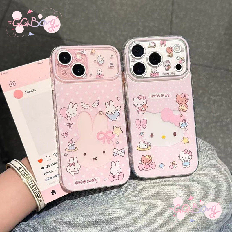 เคสไอโฟน17 เข้ากันได้กับ IPhone 16 7 8 15 Plus XR X Air 11 17 12 15 13 16 14 Proเคสหัวใจฟอง กระต่าย พร้อมขาตั้ง สไตล์ฮิต