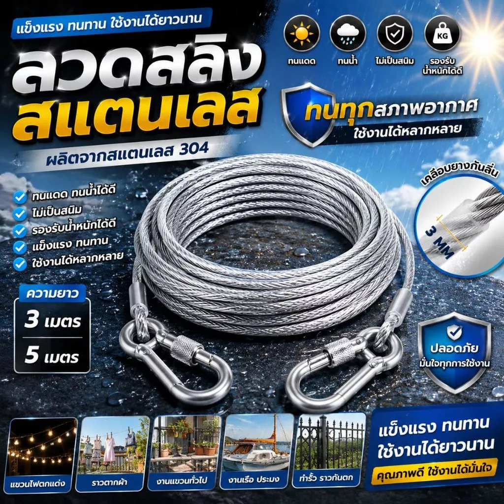 สายจูงสุนัขกันกัด เชือกจูงสุนัขใหญ่ Heavy Duty Training Lead 3M 5M