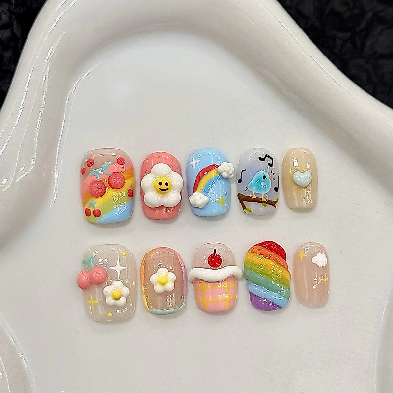 Handmade A1571 ลายการ์ตูนสามมิติโดพามีนน่ารัก เล็บปลอม เล็บเจลแท้