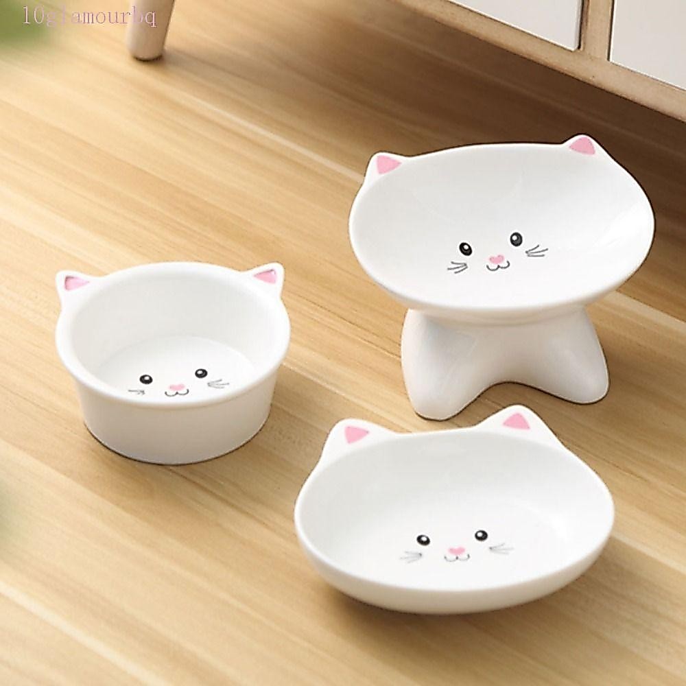 น่ามอง ชามเท้าสูงสัตว์เลี้ยง,ชามแมวสร้างสรรค์เซรามิก,เครื่องจ่ายอาหารความจุขนาดใหญ่น่ารักปากเอียงอาหารสุนัขให้อาหารอ่างลูกแมวลูกสุนั