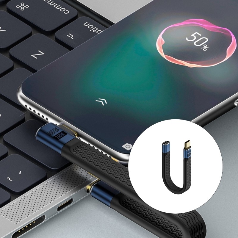 Doublebuy USB C Short Cable 240W Rapid Charging 40Gbps Transmission Silicone Line 13CM