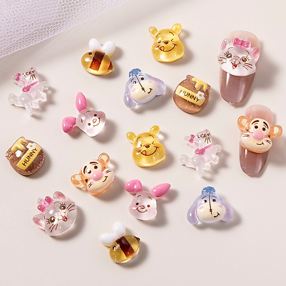 30 ชิ้นเรซิ่นมินิการ์ตูน Sanrio ตุ๊กตาหมี, ลูกแมว, ผึ้ง, bee bottle Charms Rhinestones DIY Craft สําหรับเล็บ 3D เครื่องประดับ