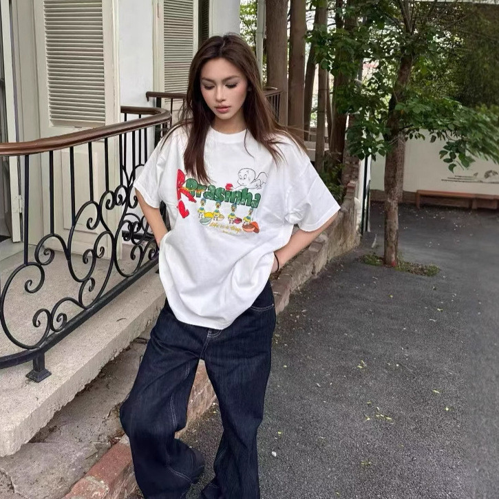 4C9B Purey Capsule ของเล่นเครื่อง Ghost Horse Elf พิมพ์สบายๆหลวมแขนสั้นเสื้อยืดผู้ชายผู้หญิง
