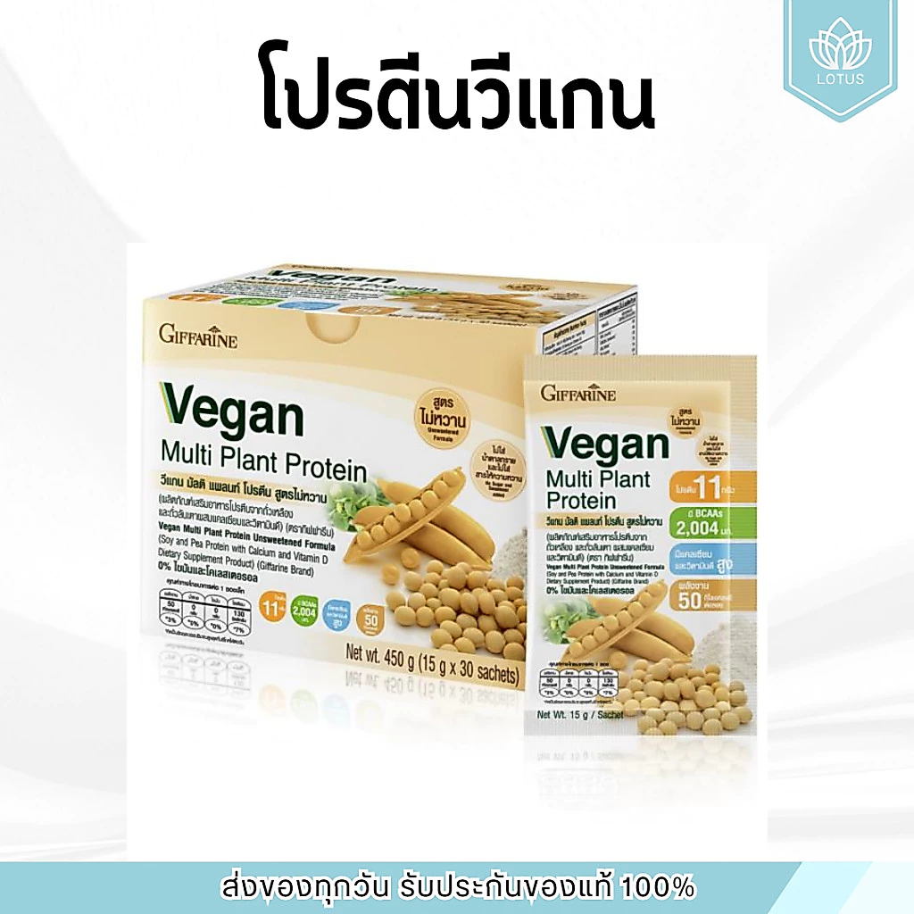 (1กล่อง 30 ซอง) โปรตีน ( สูตรไม่หวาน ) กิฟฟารีน โปรตีนพืช วีแกนมัลติแพลนท์ Vegan Plant Protein