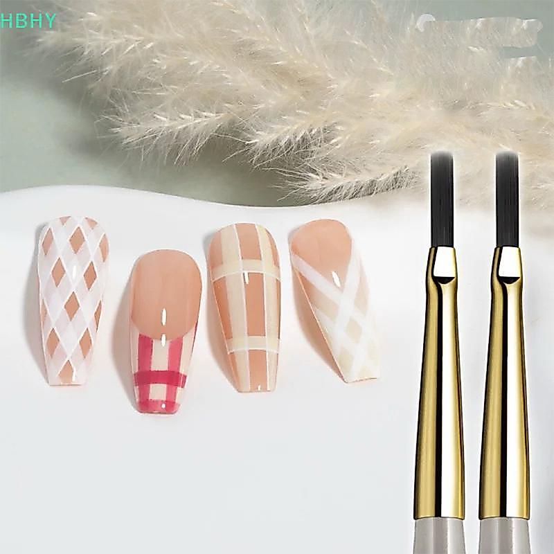 HB 1/2PCS ฝรั่งเศสลายสก๊อตเล็บชุดแปรง Line Grid รูปแบบปากกาวาดสําหรับ DIY UV Gel Extension ภาพวาดอุปกรณ์ DIY ออกแบบเล็บเครื่องมือ HY