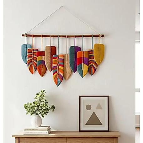 Macrame Leaf Blaster ตกแต่งผนังตกแต่งห้องแขวนตกแต่ง Macrame แขวนผนังสีสดใสและการออกแบบที่ไม่ซ้ําใคร