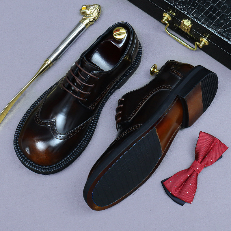 [หนังวัว] Derby Shoes British Retro Polished Color Brooke Business Leather Shoes Mens Suit Wedding G