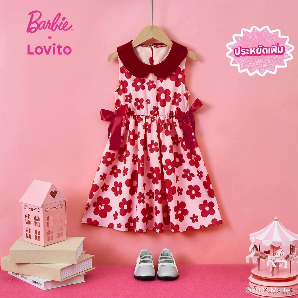[Summer Sale] Barbie™ X Lovito Kids เดรสสีแดงน่ารักผูกโบว์สําหรับฤดูร้อน/ฤดูใบไม้ผลิสําหรับเด็กผู้หญิง DRBL2PAD002