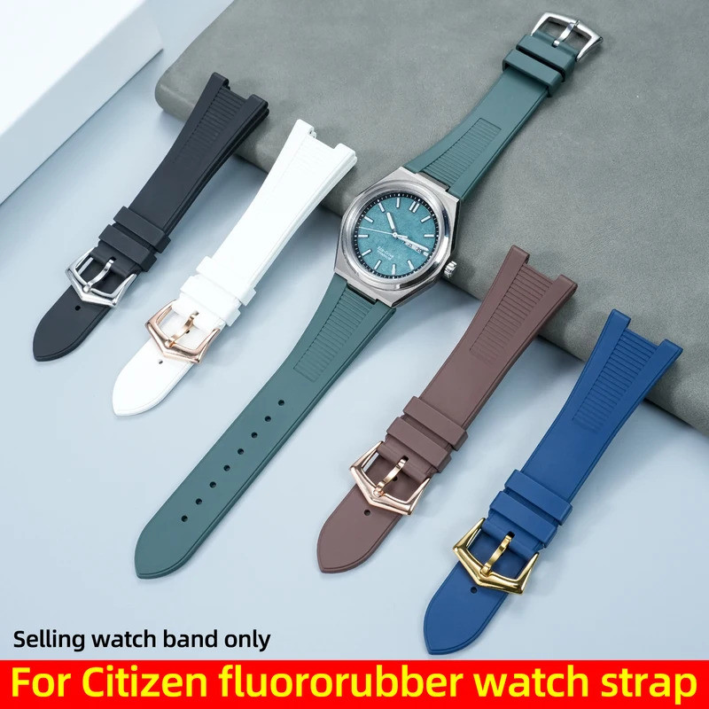 25*12 มม.Notch FKM สายนาฬิกาสําหรับ Citizen AW0130-85X/A/Z นุ่ม fluororubber สายนาฬิกาผู้ชายกีฬายางร