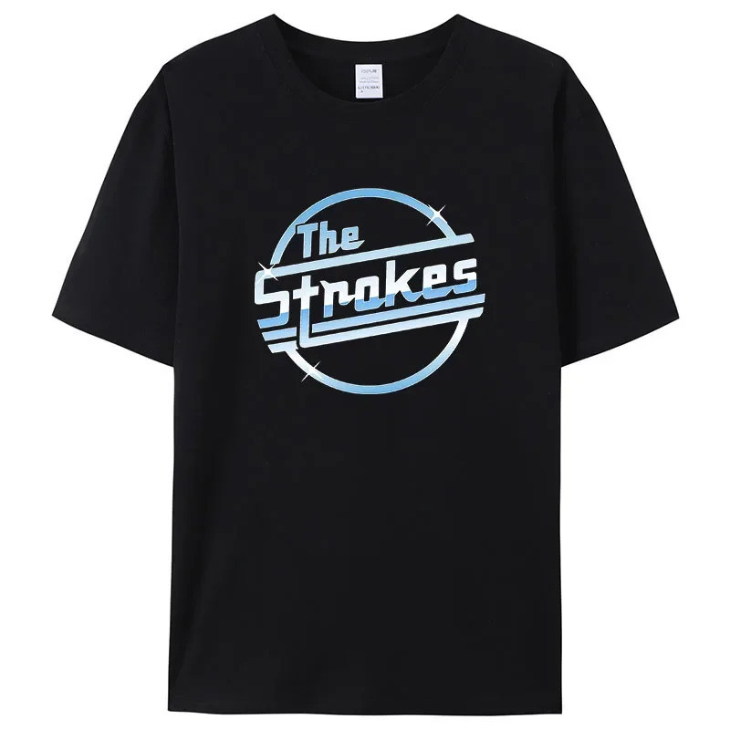 เสื้อยืดผู้ชาย เสื้อยืด The Strokes เสื้อยืดวงดนตรีอินดี้ร็อกแขนสั้นสำหรับผู้ชาย เสื้อสีดำสำหรับผู้ชาย